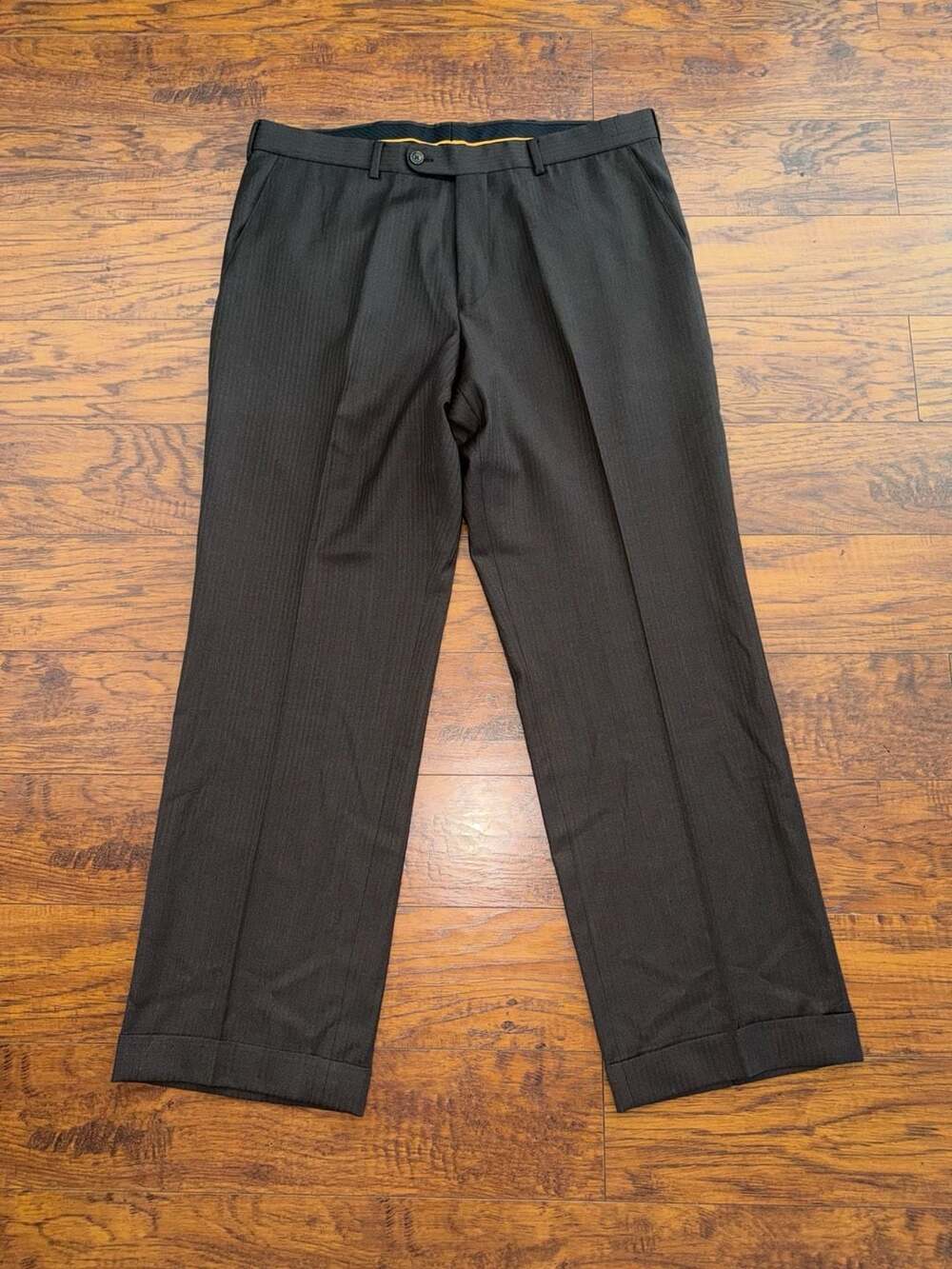 Oxford 100% Wool Made in Canada Brown Textured Cuffed Dress Pants Size 35